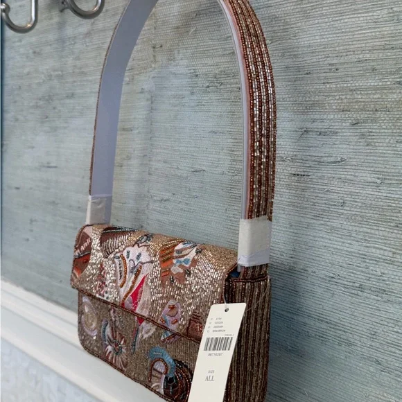 NWT new Anthropologie Fiona beaded sea shell seashell Tan Shoulder Bag purse - Picture 7 of 17